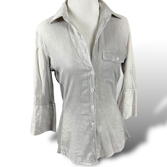 James Perse Slub Side Panel Button Front Shirt Taupe Orchid Floral Subversive S - Picture 3 of 10